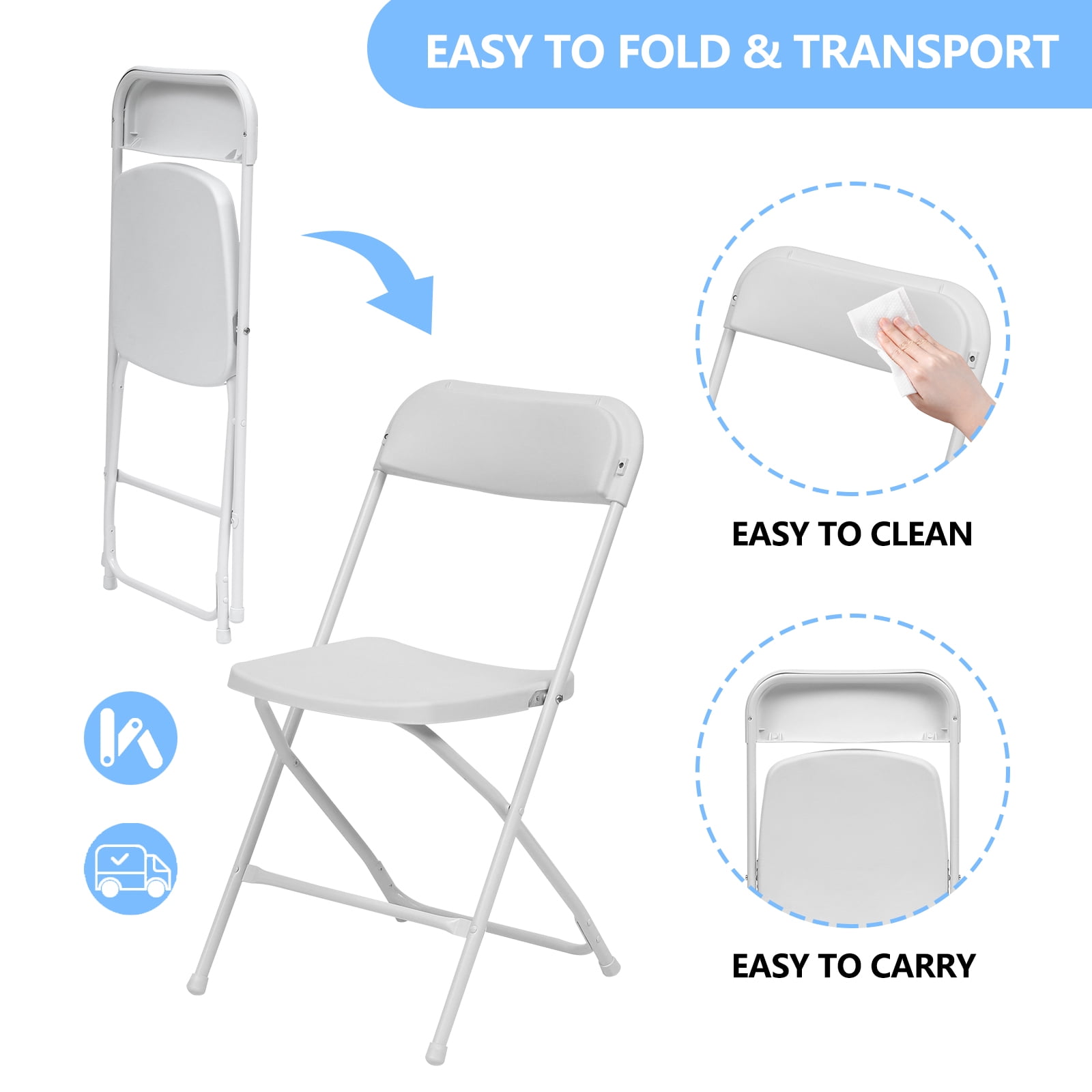 HONGGE 10 Pack White Plastic Folding Chairs 350lb Capacity Indoor Outdoor Stackable Seat