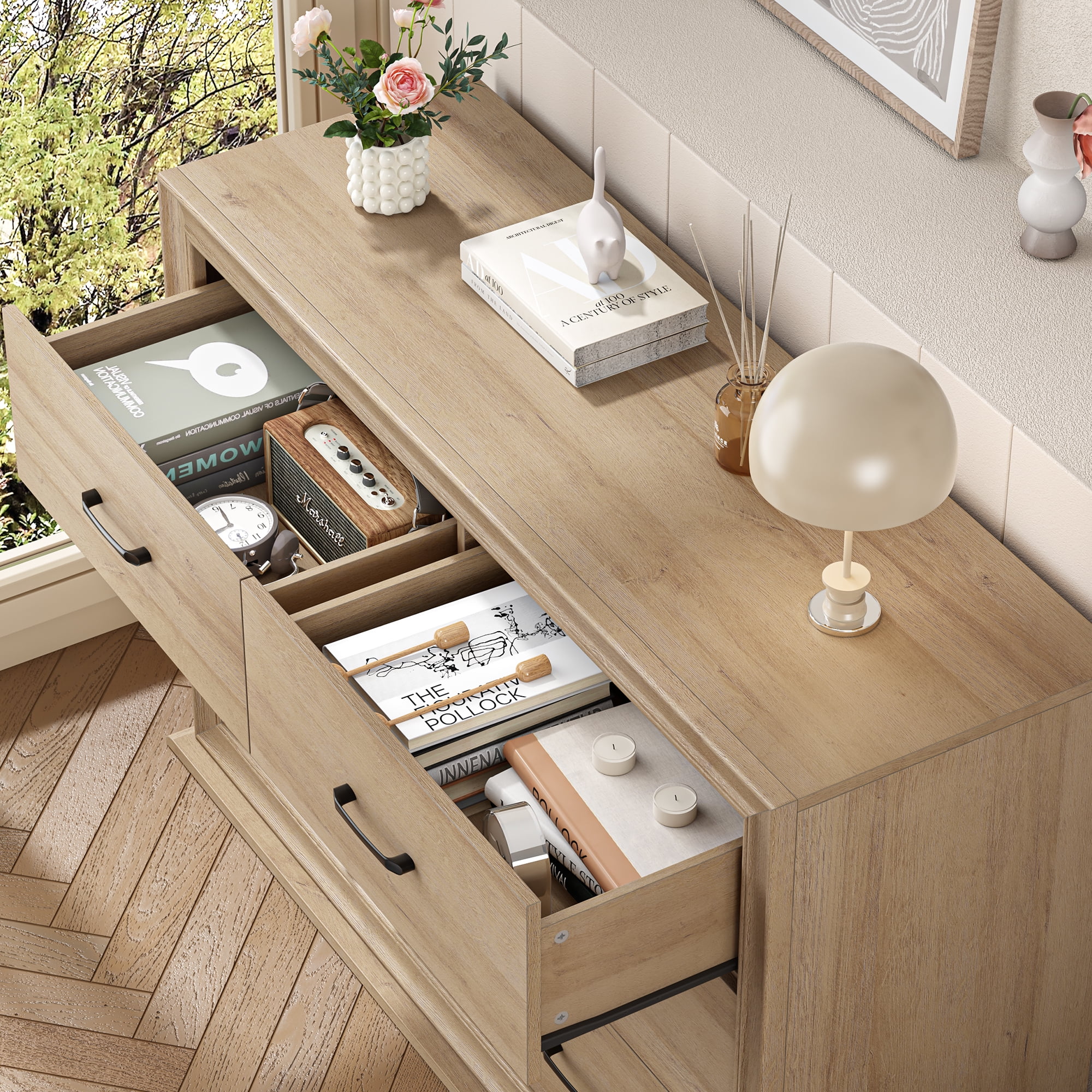 Homfa Oak Dresser, 6 Drawer Double Dresser for Bedroom, 47.2&apos;&apos; Wooden Storage Cabinet for Living Room