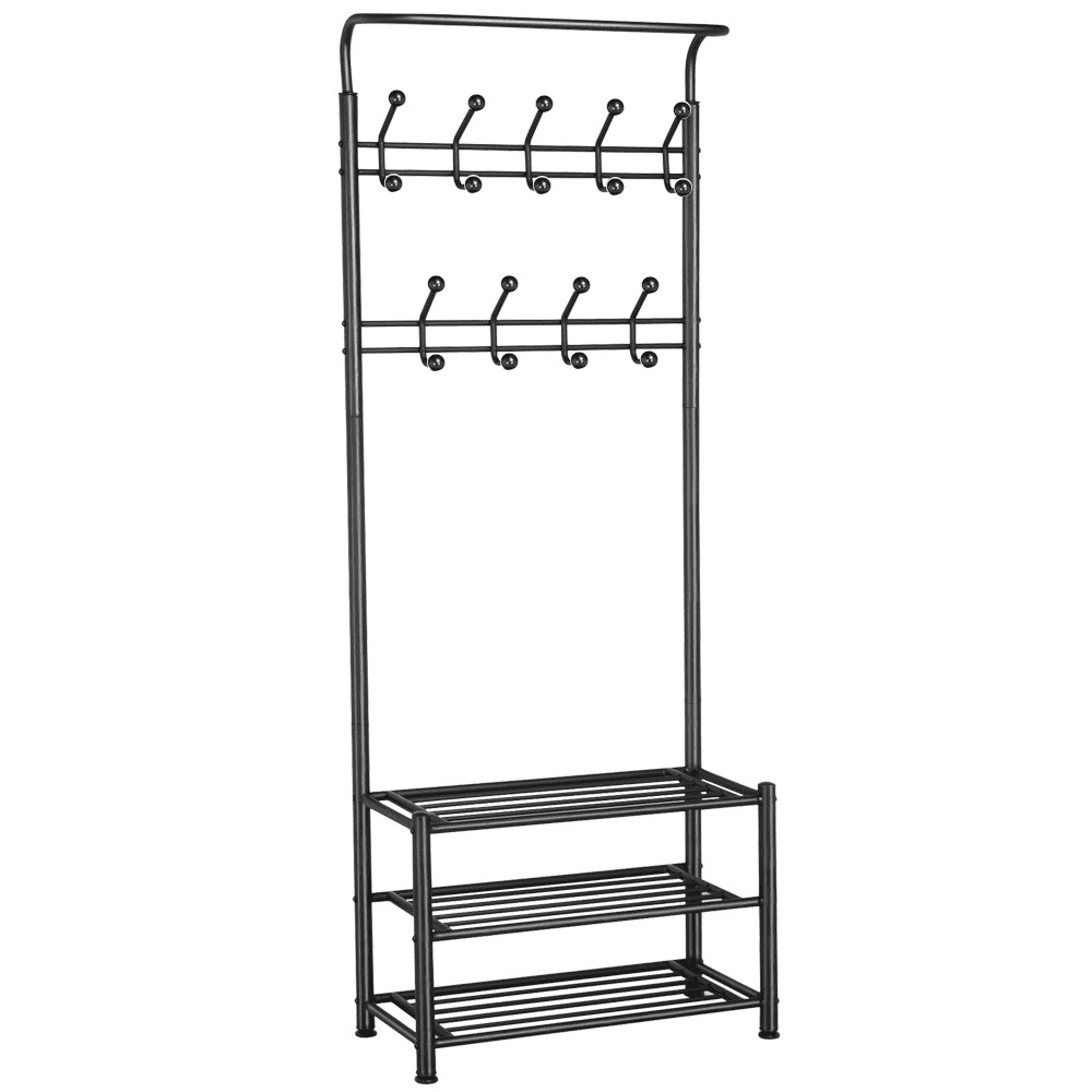 Alden Design Metal Multipurpose Entryway Hall Tree with 3-Tier Shoe Rack, Black