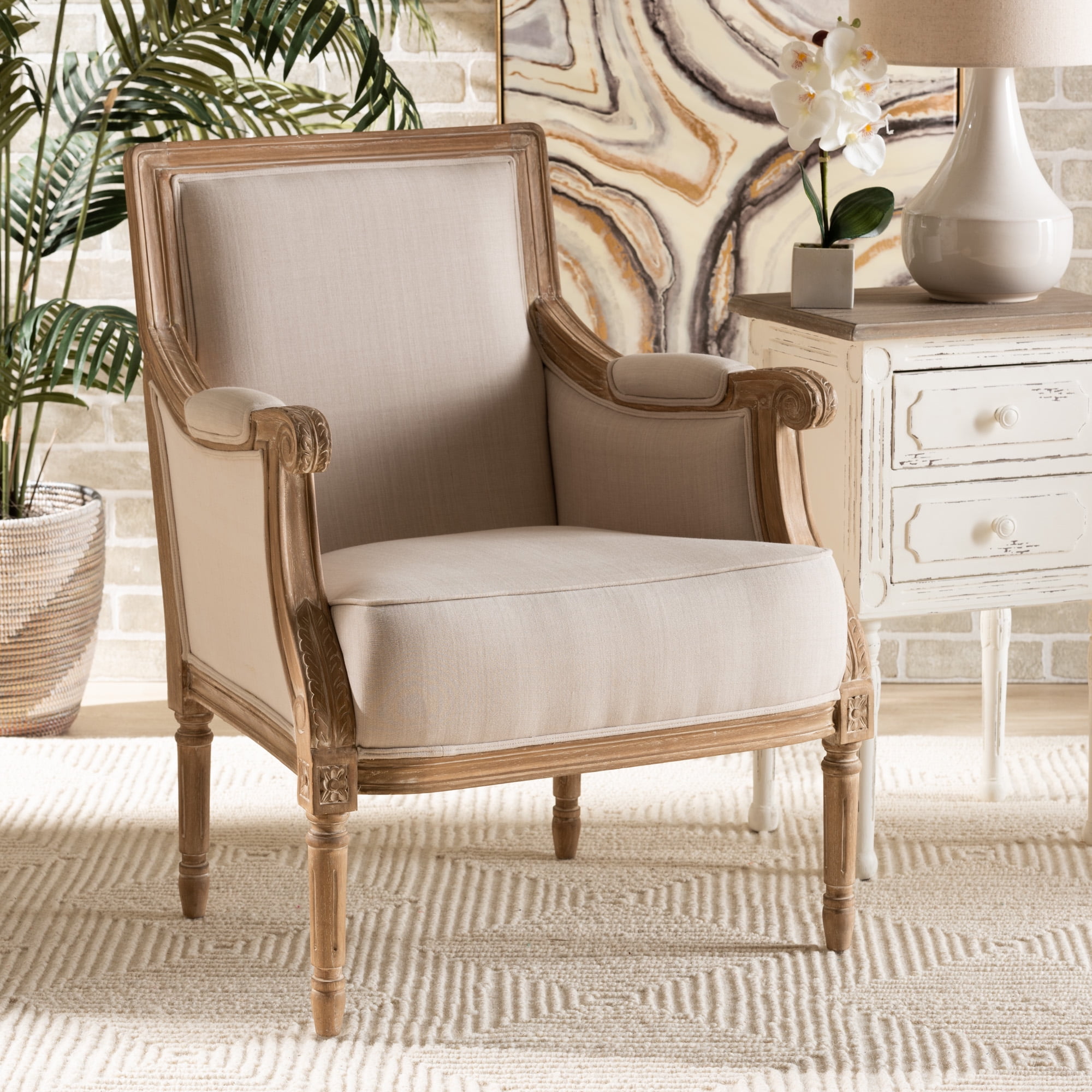 Baxton Studio Chavanon Accent Chair in Light Beige and Brown