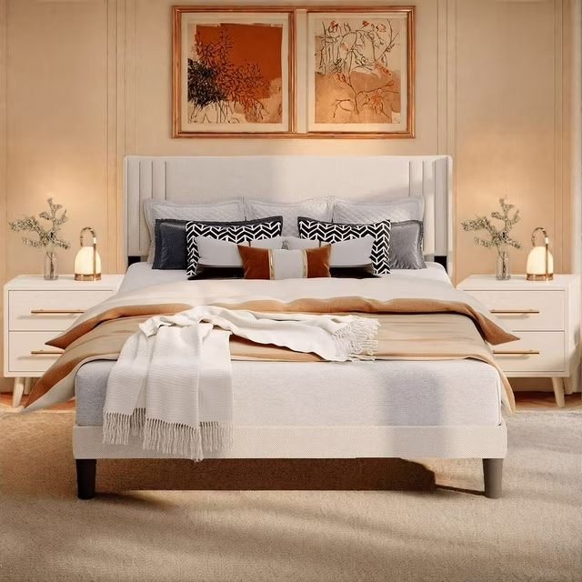 Bedroom Furniture Set, Lofka Queen Bed Frame, Nightstands Set of 2
