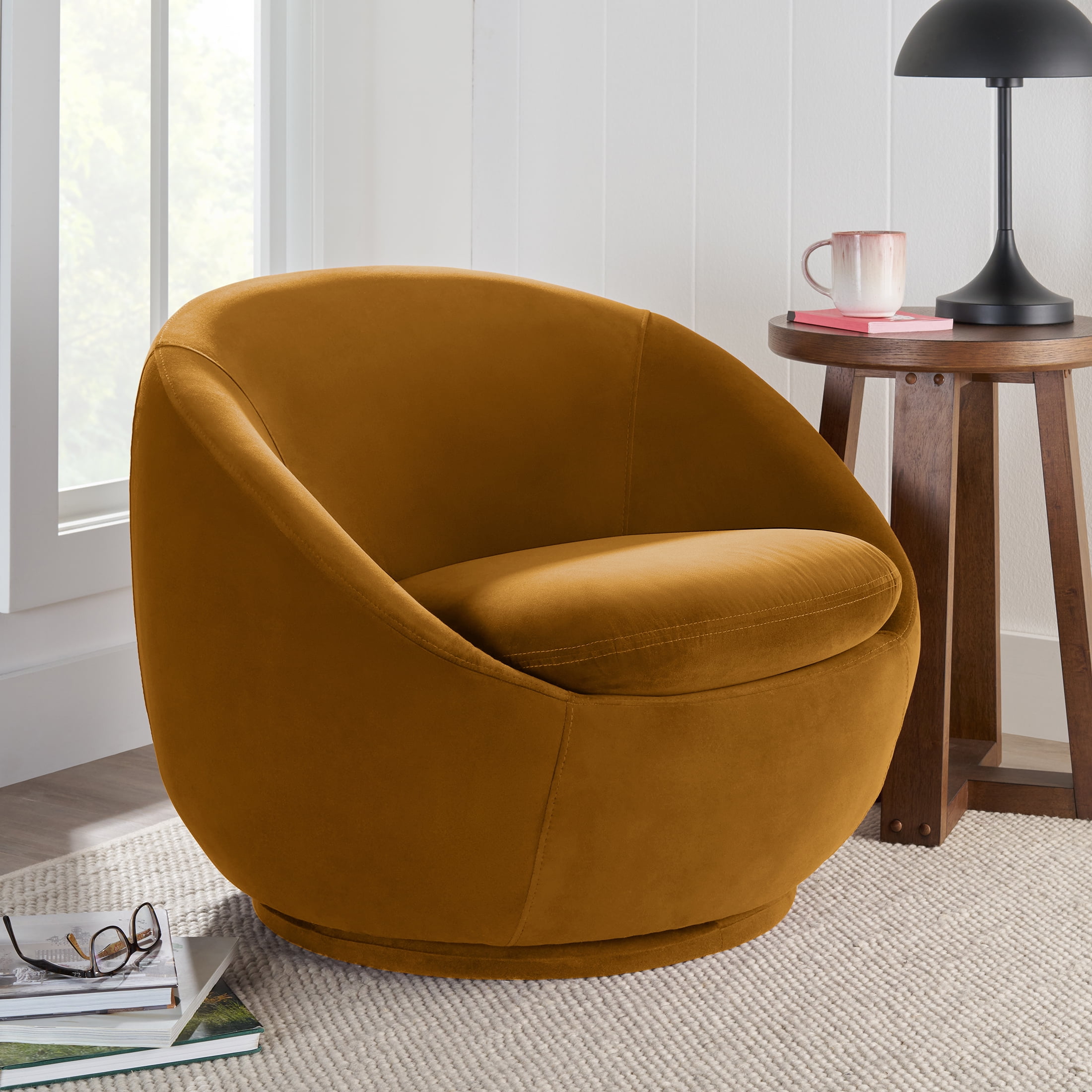 Better Homes & Gardens Mira Swivel Chair, Ochre Velvet