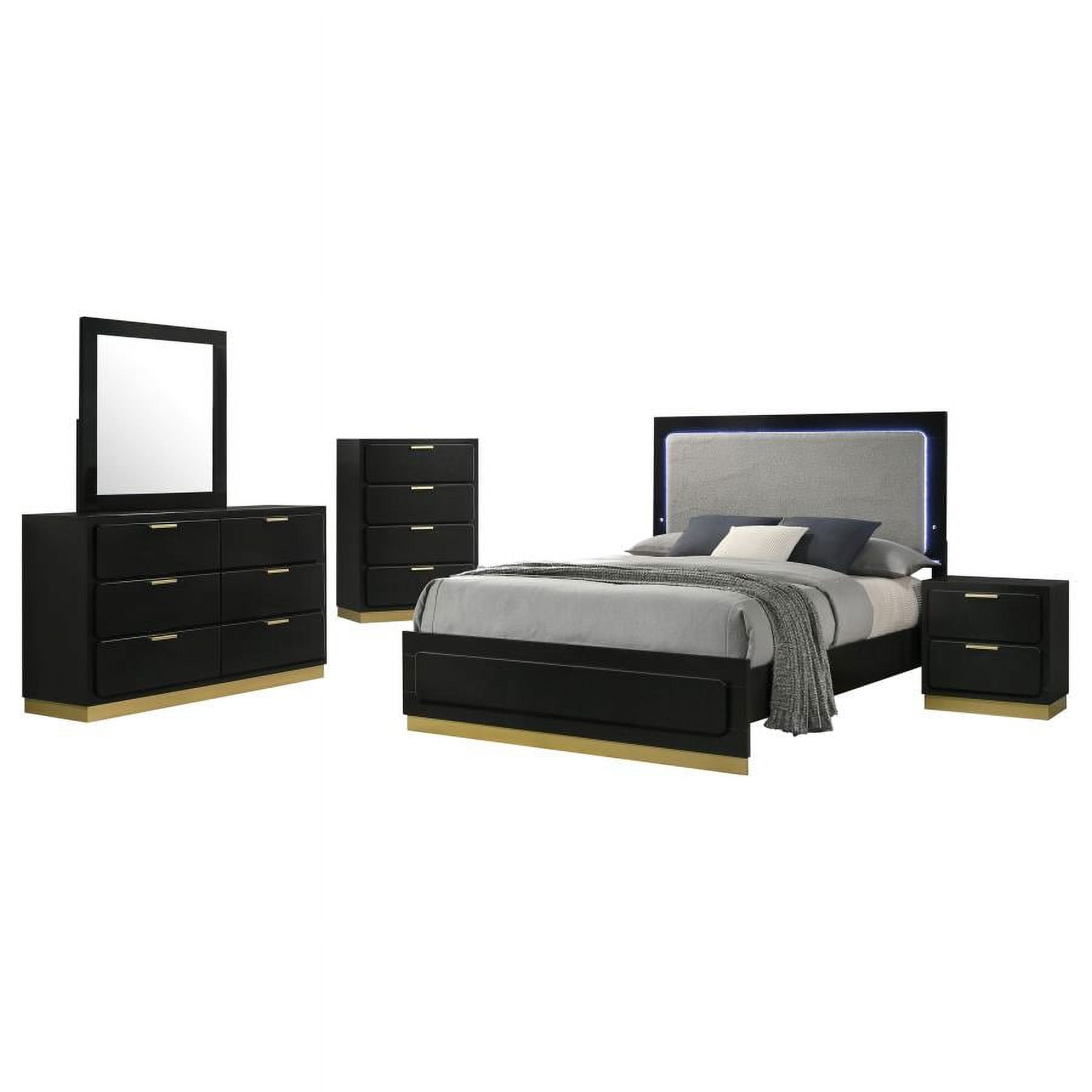 Caraway 5-piece Eastern King Bedroom Set with LED Headboard Black and Grey