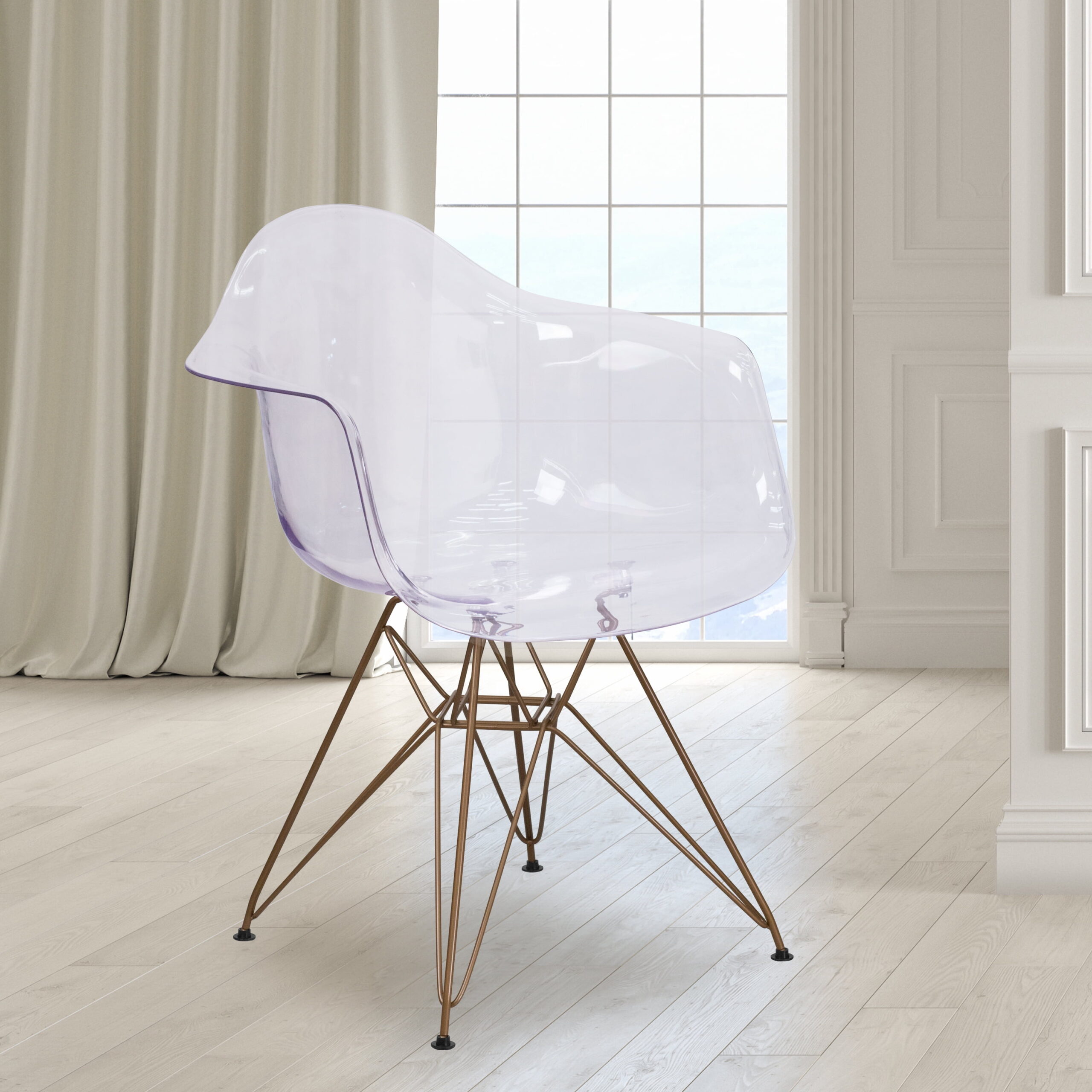 Emma + Oliver Transparent Side Chair with Arms and Gold Base