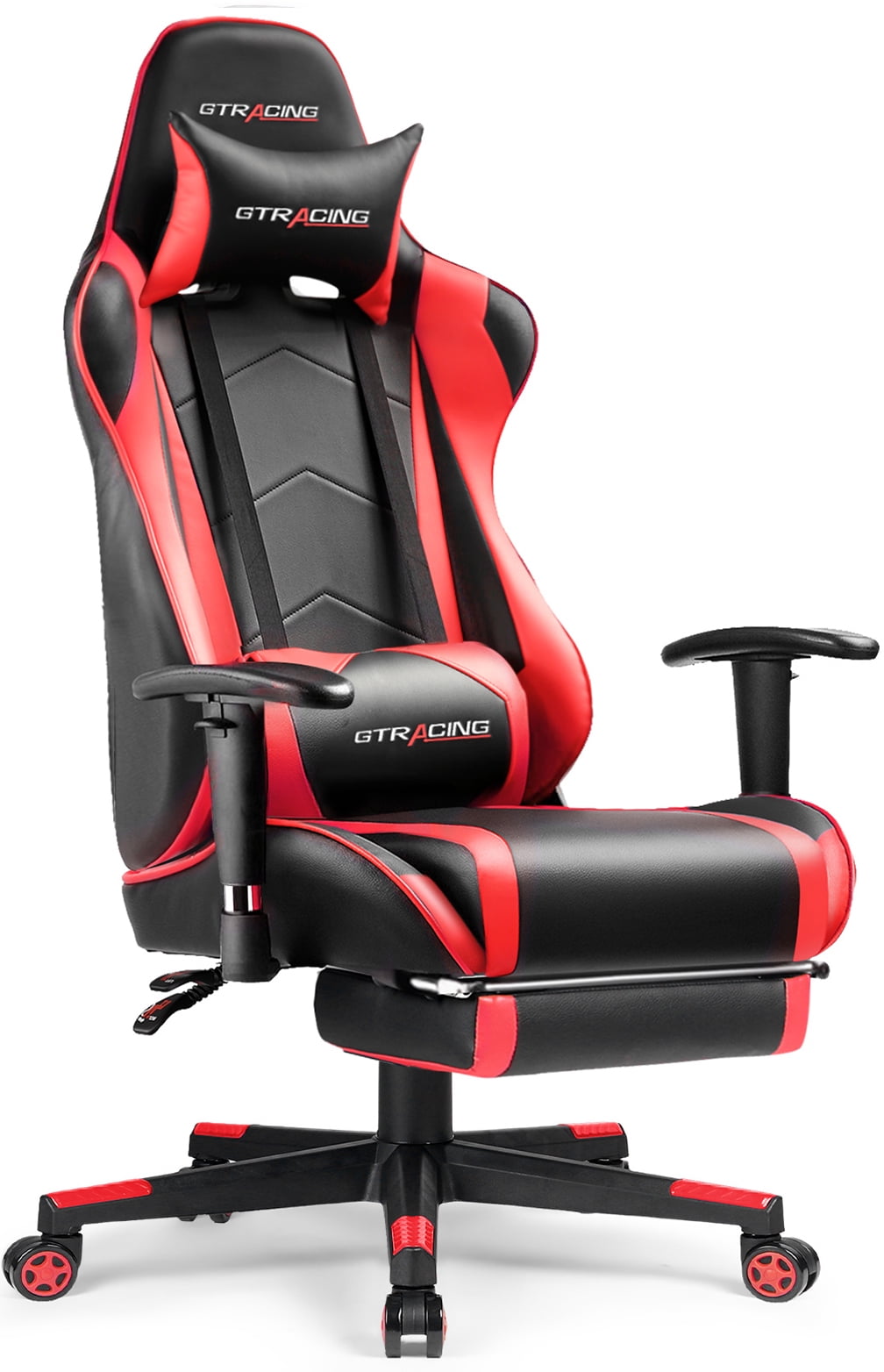 GTRACING Gaming Chair, Ergonomic Office Desk Chair with Lumbar Support, PU Leather, Footrest & Adjustable Headrest, Red