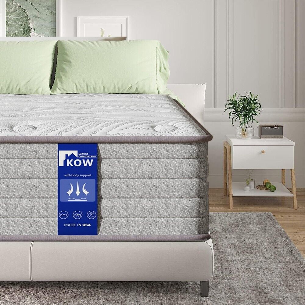 KOW® 12 inch Hybrid Mattress, Full Size Medium Firm innerspring Mattress in a Box, with 3 Layer Premium Foam and Pocket Springs,