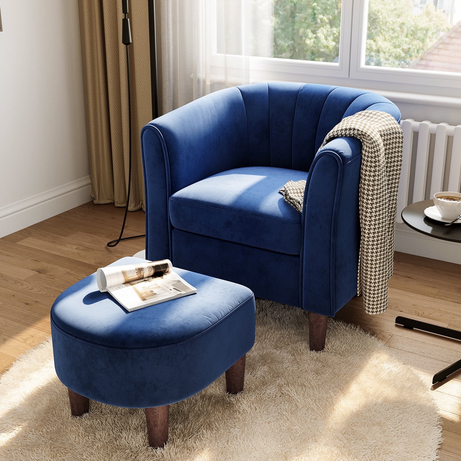 LINSY HOME Velvet Accent Chair with Ottoman for Living Room