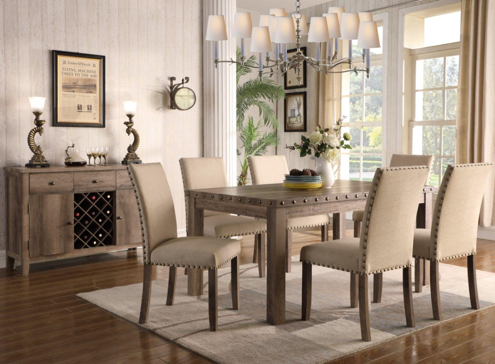 Rustic Weathered Wood Finish Dining Room Set 7 Pcs McFerran D808