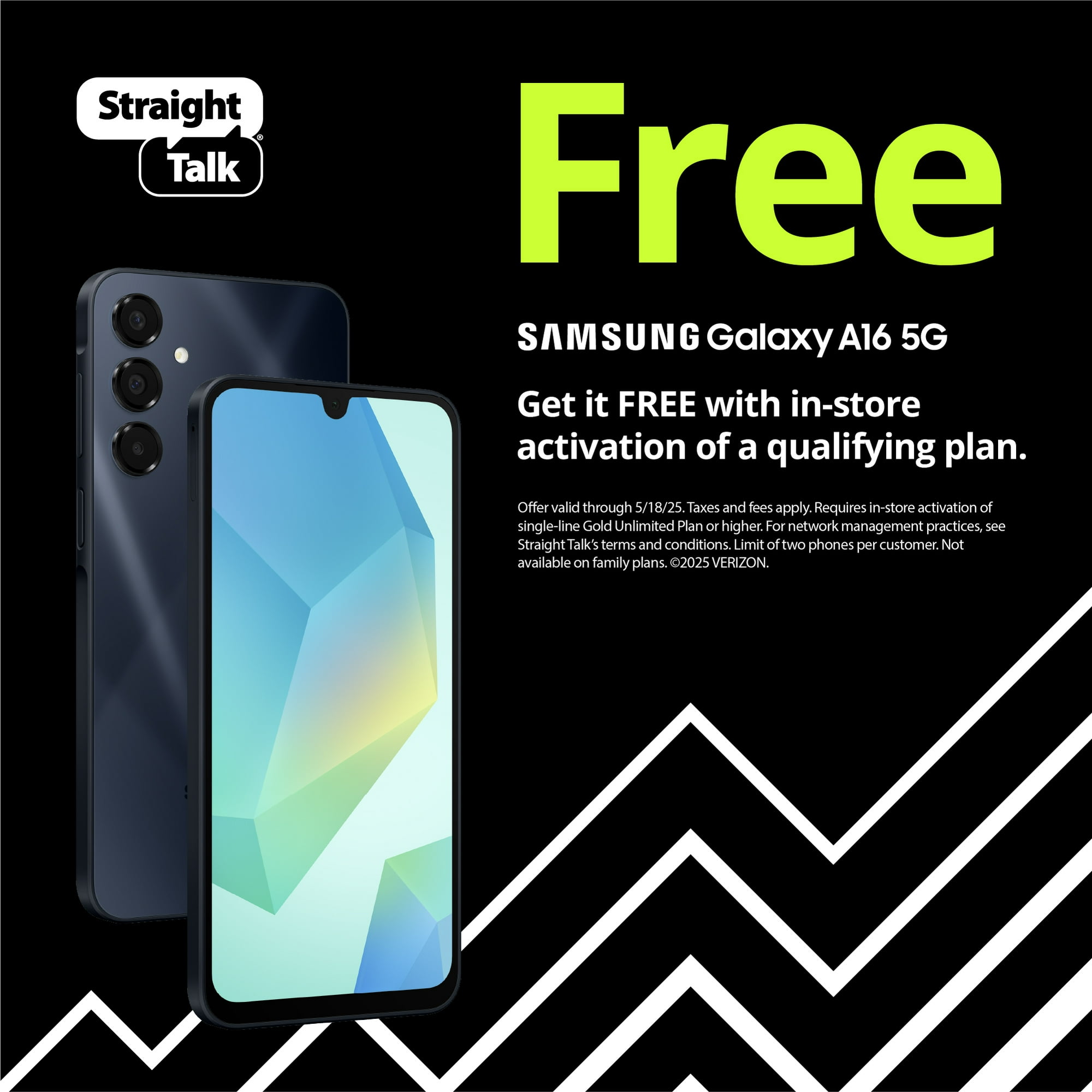 Straight Talk Samsung Galaxy A16, 128GB, 5G, Black - Prepaid Smartphone [Locked to Straight Talk]