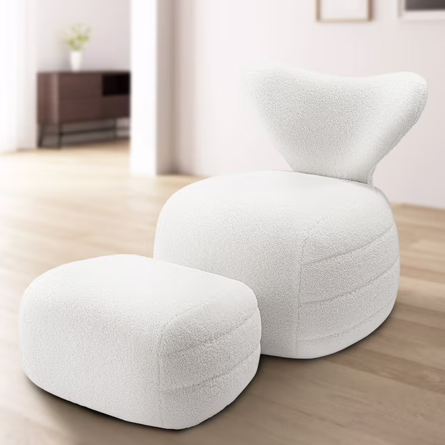 TrumanPick Accent Chair with Ottoman Set Upholstered Recliner Modern Lounge Sofa;Chair with Footrest for Living Room Bedroom, White