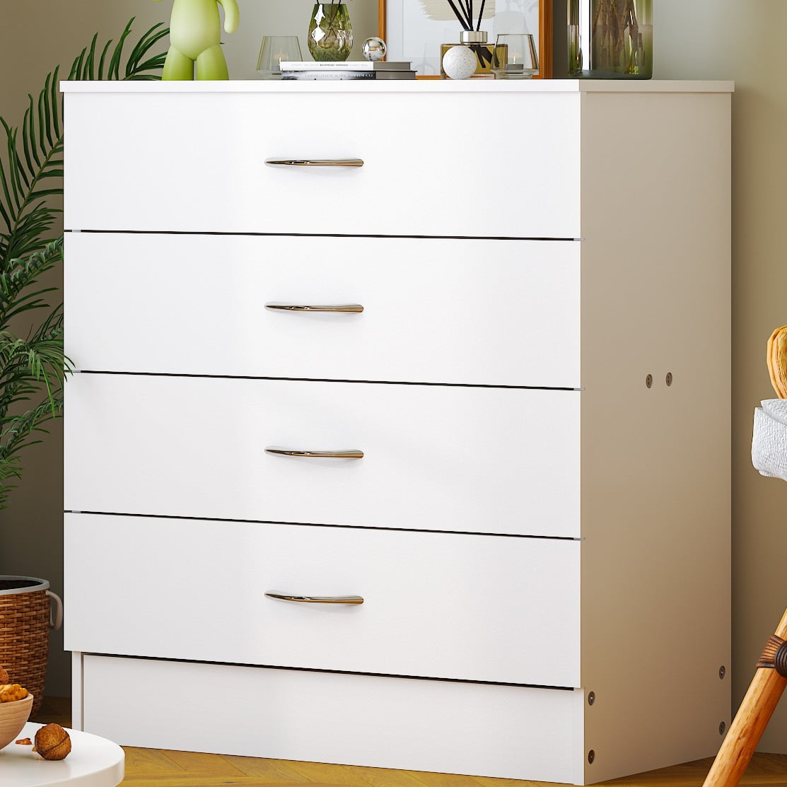 UBesGoo Black Chest of Drawers Dresser Wood Organizer Cabinet,4 Drawer Nightstand Side Table,Furniture for Bedroom