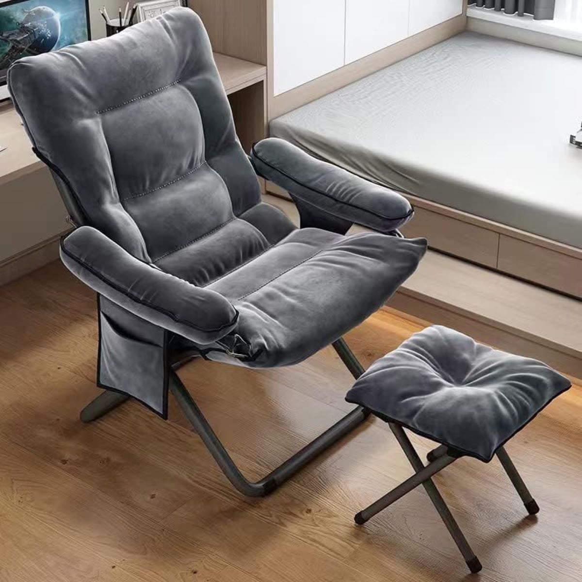 WSYW Lazy Chair with Ottoman Living Room Modern Lounge Armchair Reclining Chair Seats for Adult Kid Bedroom