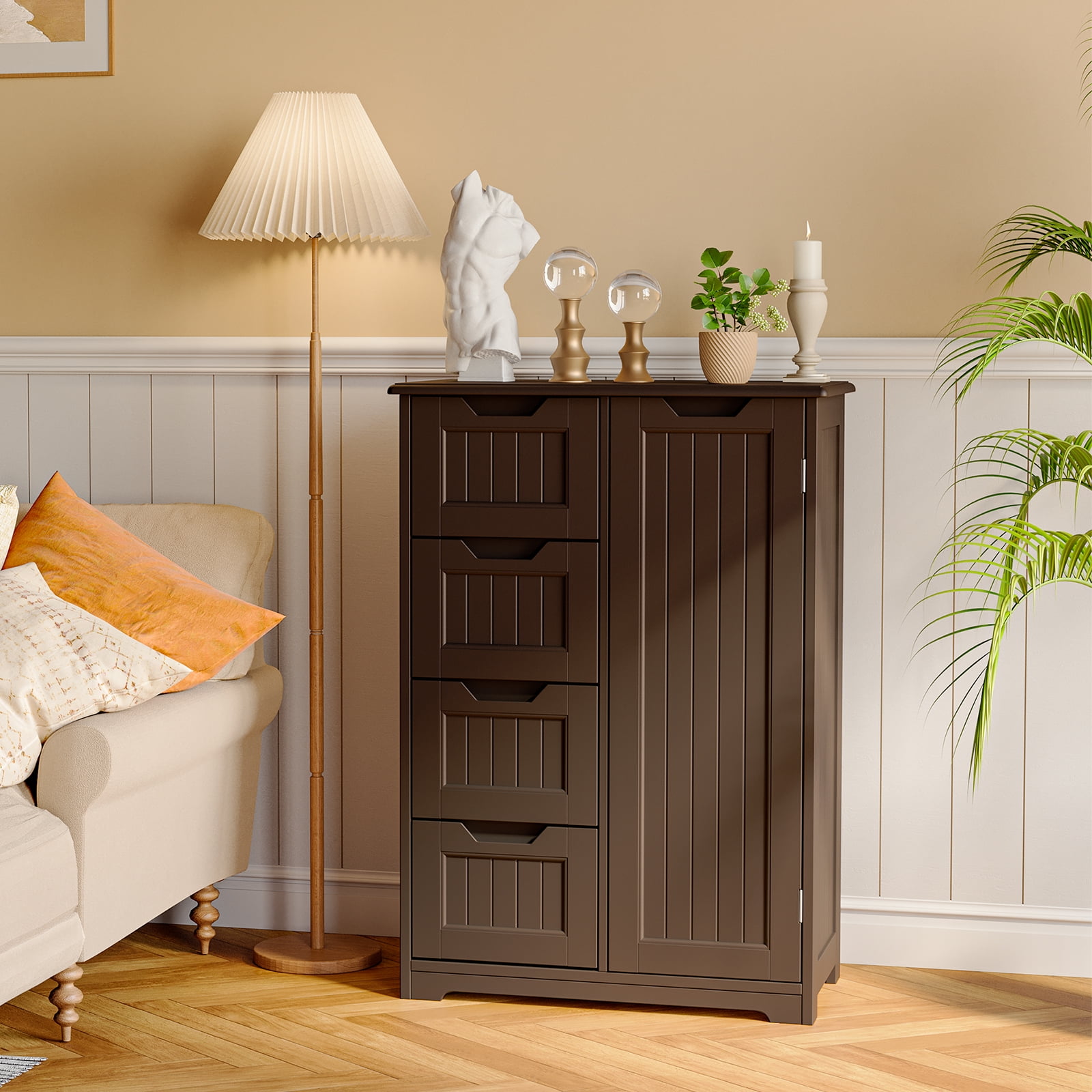 Pantry Cabinet, 33&quote; Small Kitchen Pantry Storage Cabinet with Door and Shelves, Dark Brown