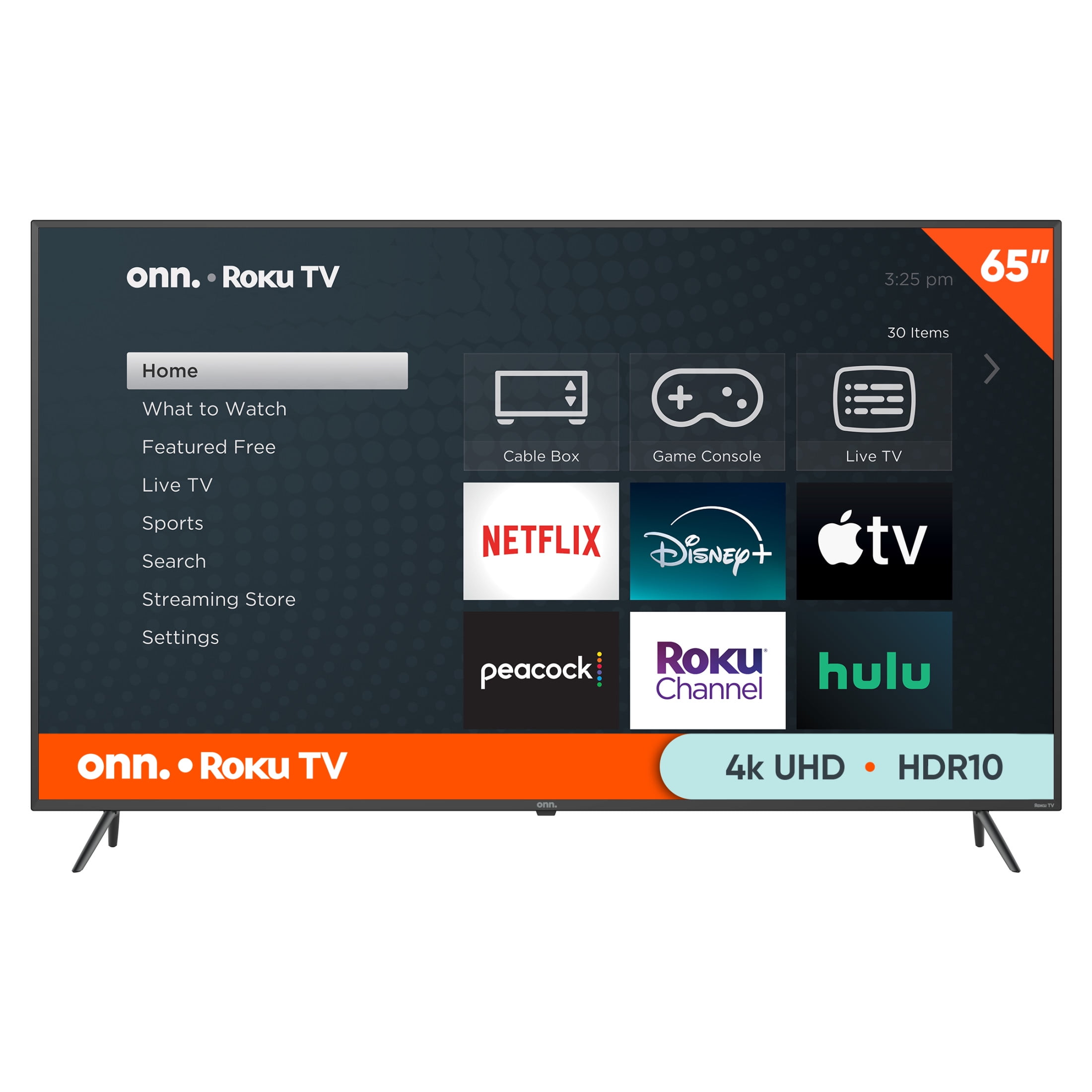 onn. 65Inch Class 4K UHD 2160P LED Roku Smart Television HDR 100012587